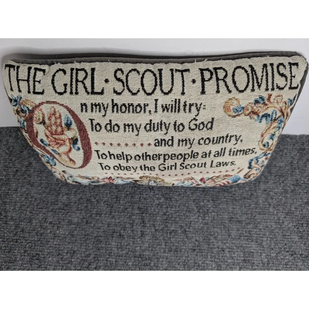 Vintage Girl Scouts Of America The Girl Scout Promise Tapestry‎ Pillow 11.5x7